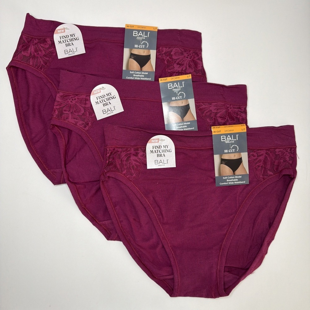 Bali Women's Breathe Lace High-Cut Comfort Underwear DFCMHH 3 Pair L/7 Red